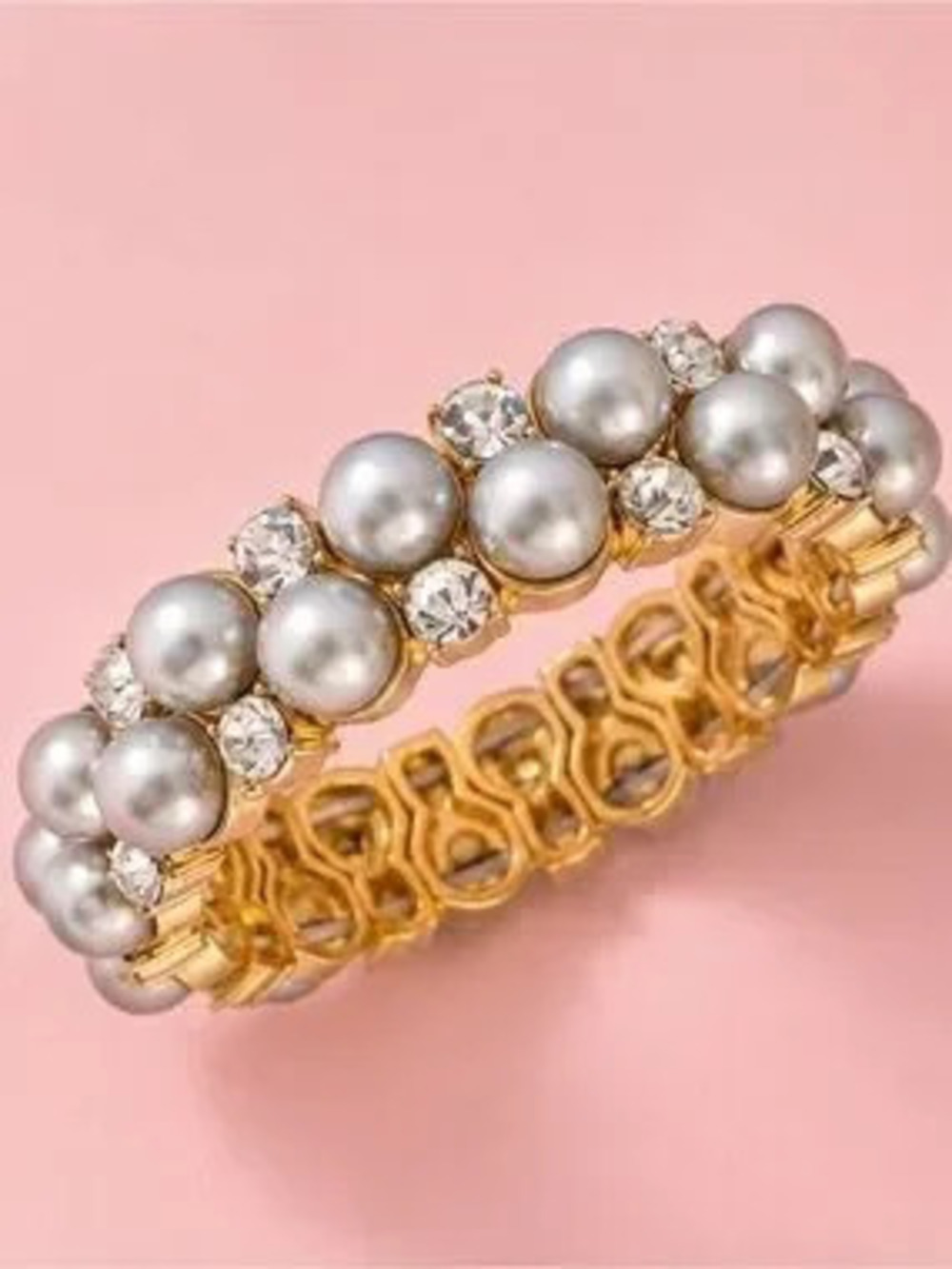 Luxury Grey Pearl Crystal Stretch Bracelet